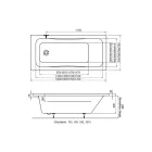 H2O Danuta 170x70 cm akril egyenes kád, fényes fehér